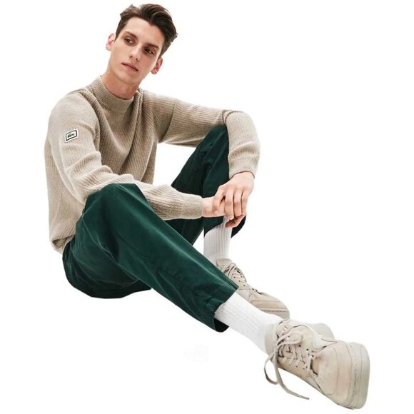 Lacoste Men's S Beige Crewneck Wool Alpaca Sweater Logo Patch Preppy Luxury $250 - Picture 5 of 16